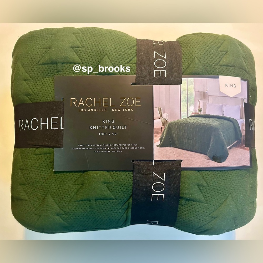🎁Rachel Zoe Knitted Quilt - Green King Size Quilt - 100% Cotton